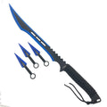28" Blue Machete w 3 Throwing Knives