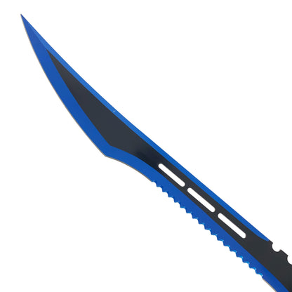 28" Blue Machete w 3 Throwing Knives