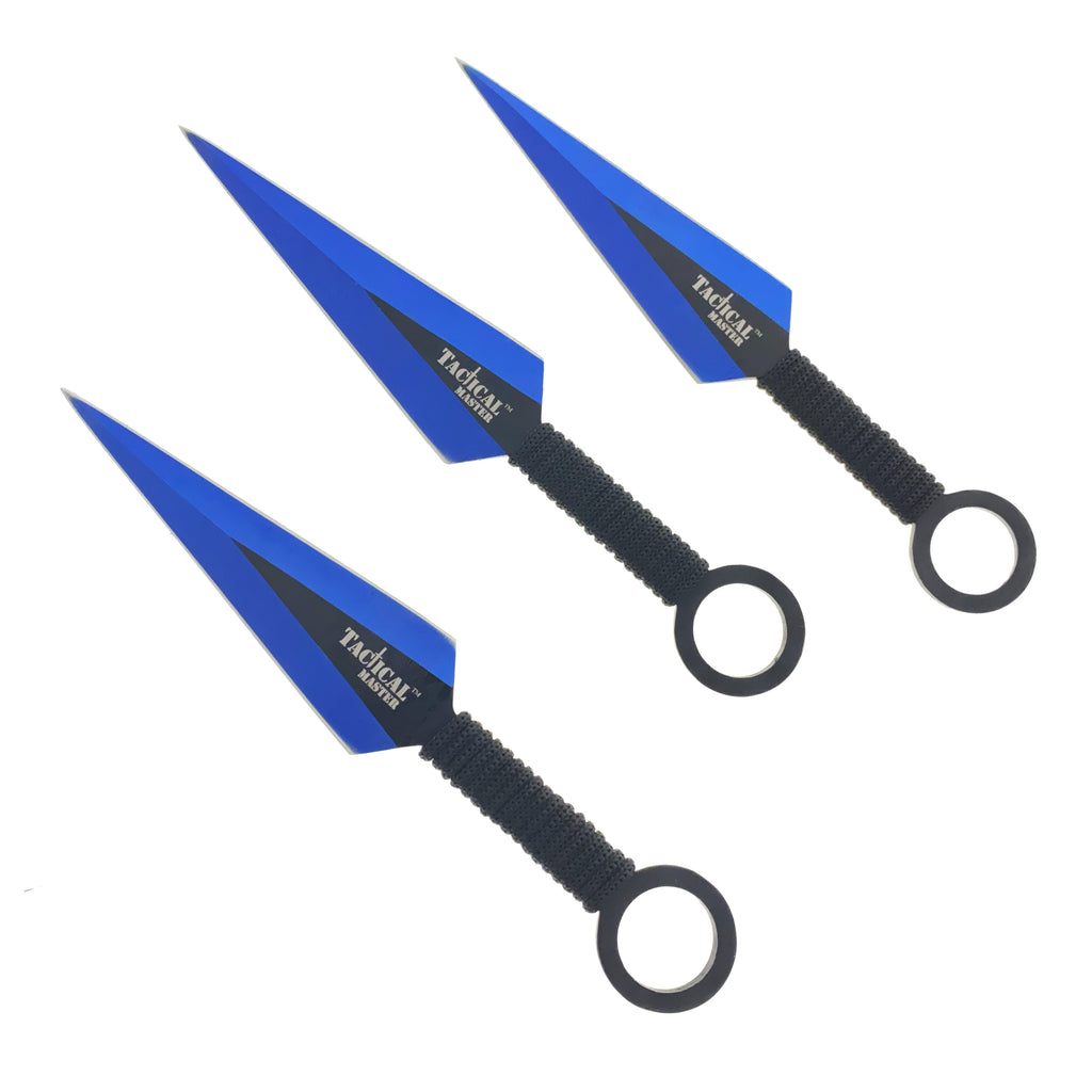 28" Blue Machete w 3 Throwing Knives