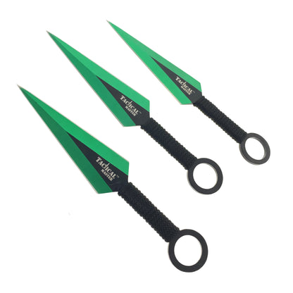 28" Green Machete w 3 Throwing Knives