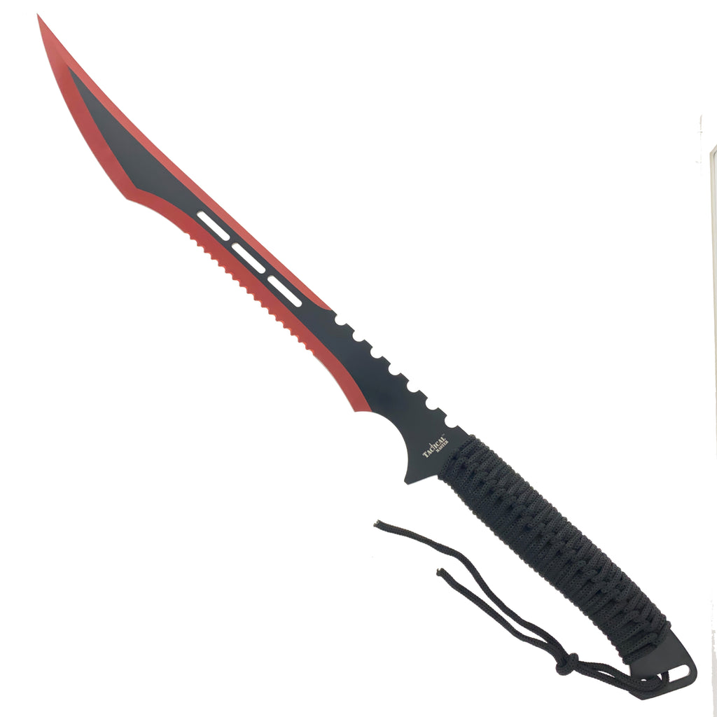 28" Red Machete w 3 Throwing Knives