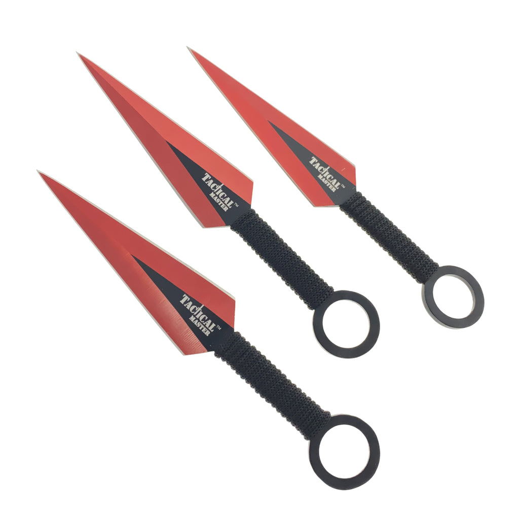 28" Red Machete w 3 Throwing Knives