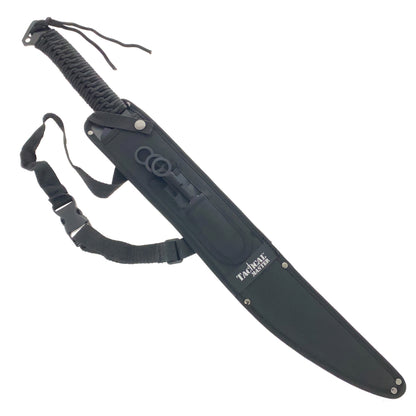 28" Red Machete w 3 Throwing Knives