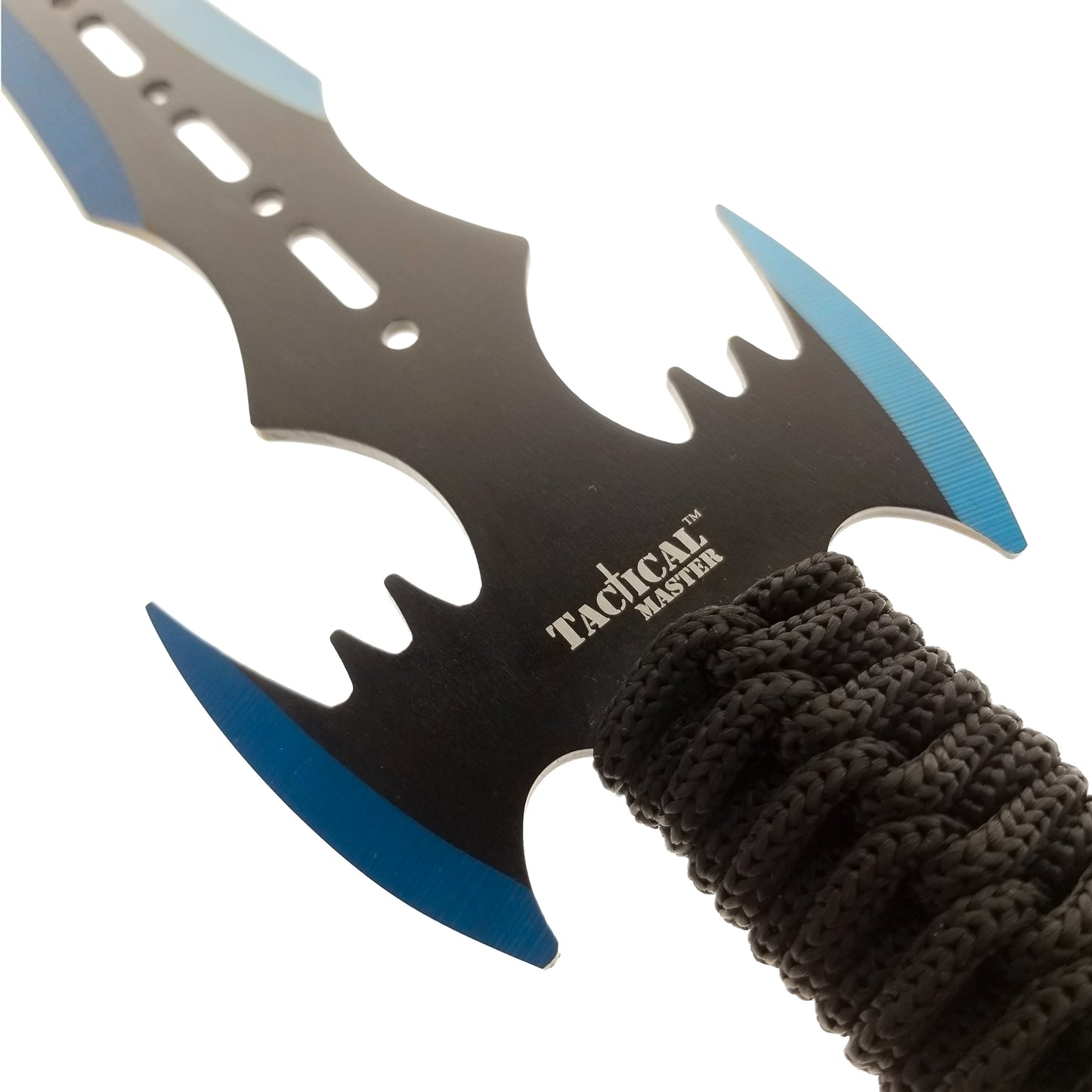 Tactical Master 27-inch Machete Blue w/ 3 PC Throwing Knife, 3MM black & Blue blade, Black nylon sleeve