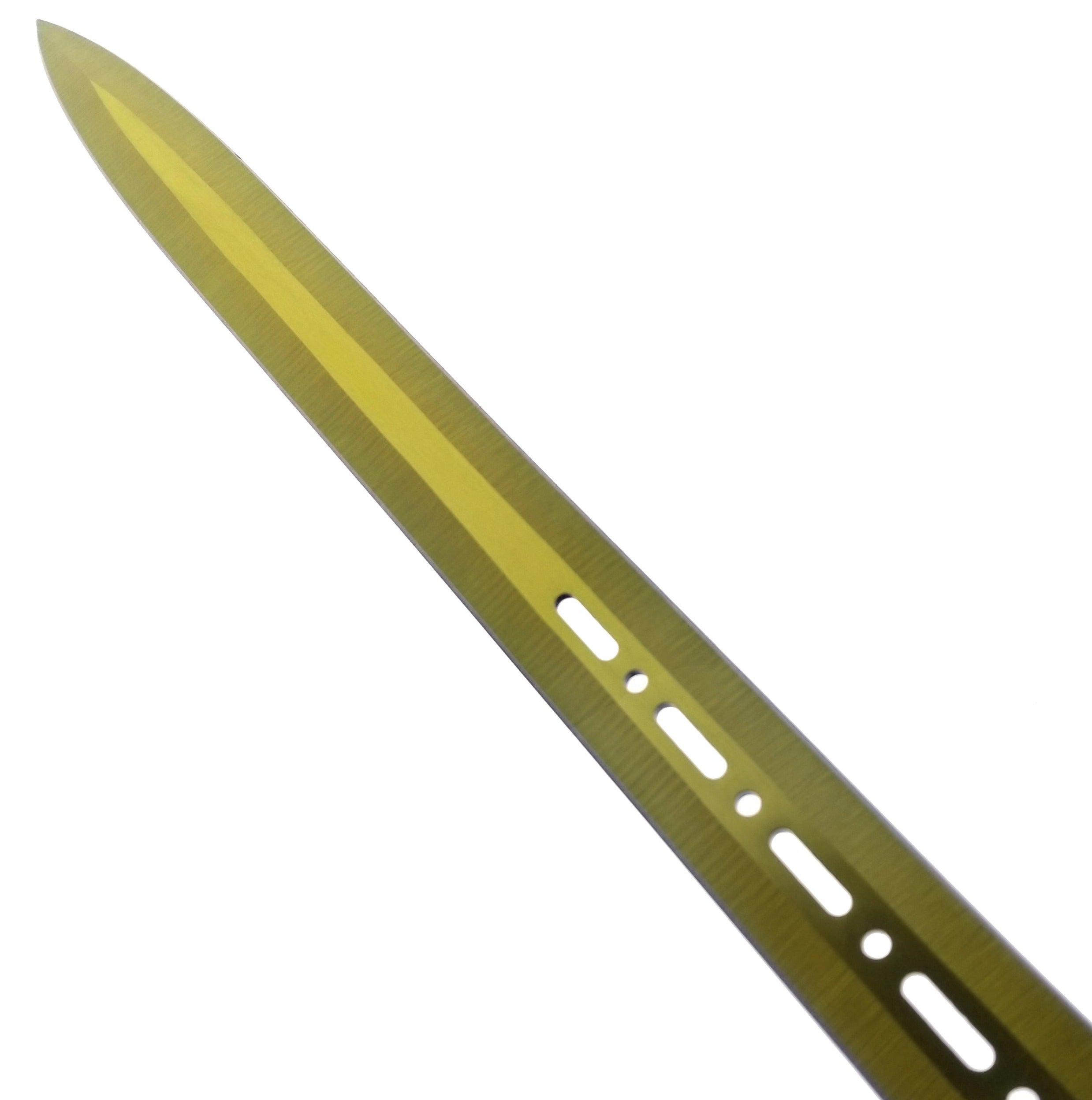 27" Machete w 2 Throwing Knives Gold