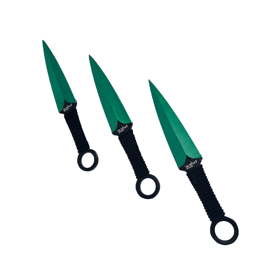 27" Machete w 2 Throwing Knives Green