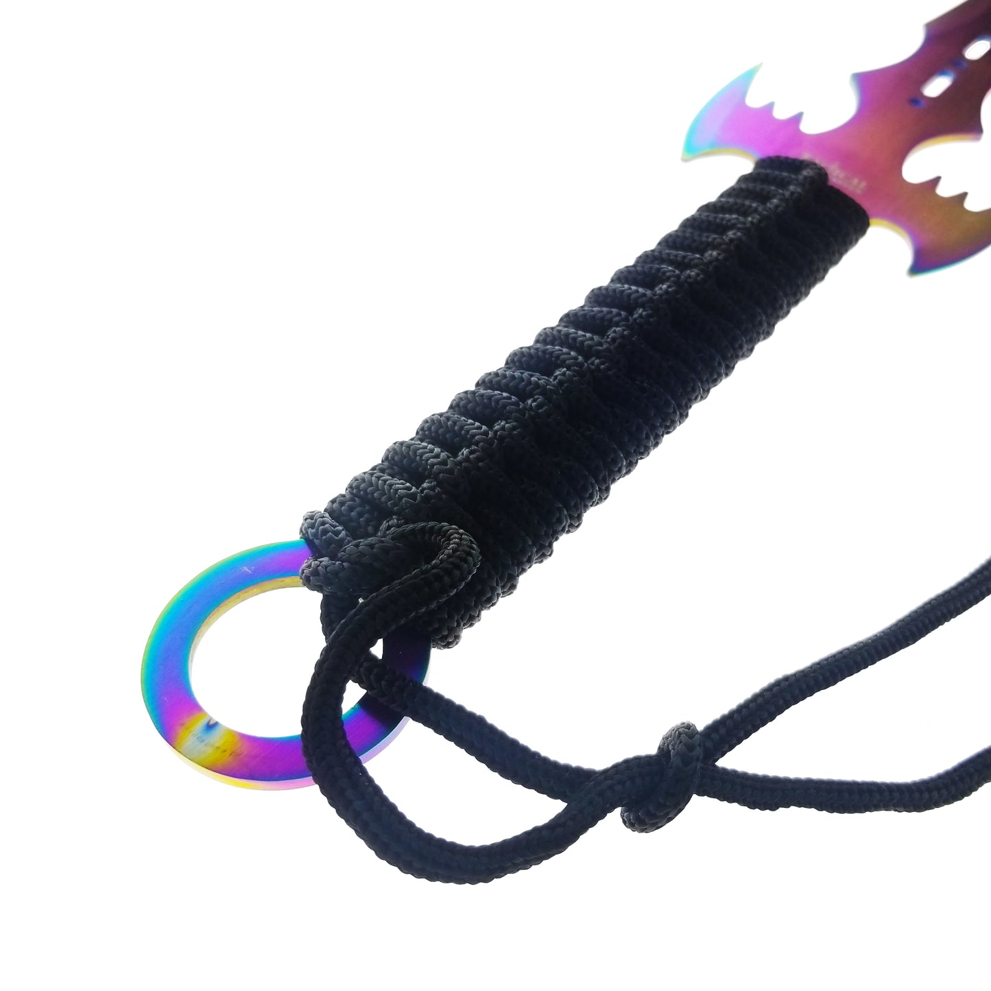 Tactical Master 27-inch full length knife, 3MM rainbow titanium blade, black tie rope, 3PCS 6.5-inch rainbow titanium dart, black nylon sleeve