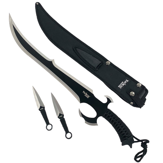 Tactical Master 27" Black Tactical Machete and Throwing Knives