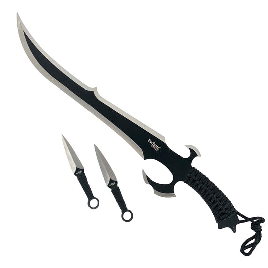 Tactical Master 27" Black Tactical Machete and Throwing Knives