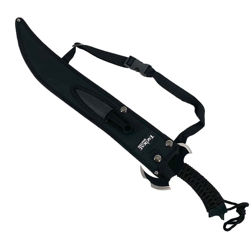 27" Black Tactical Machete w 2 Throwing Knives