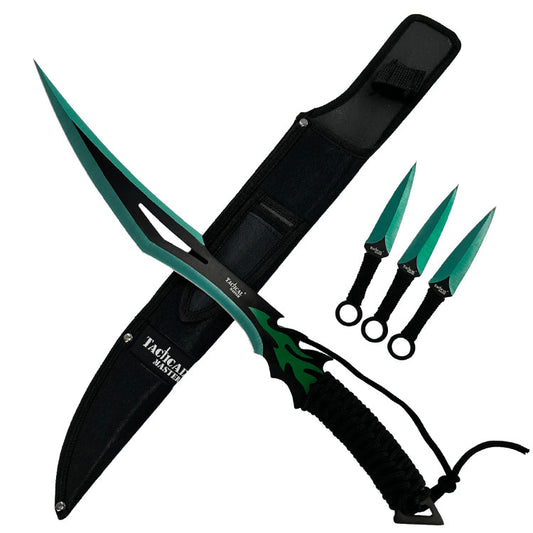 20" Flame Machete w/throwing knives-Green