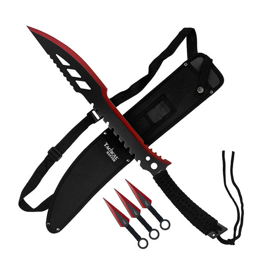 Tactical Master 26" Red Machete w/ Throwing Knives