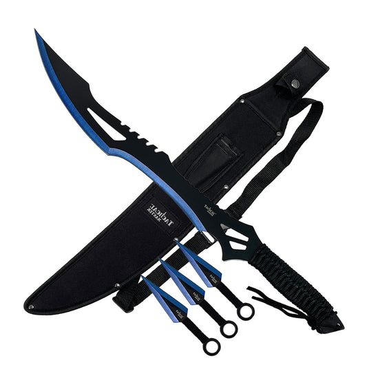 Tactical Master 26" Blue Machete & Throwing Knives