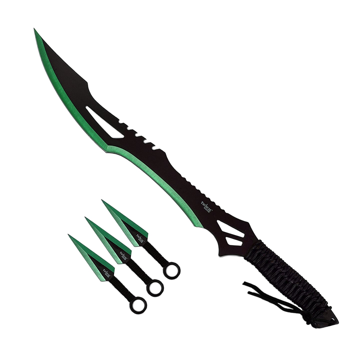 Tactical Master 26" Green Machete & Throwing Knives