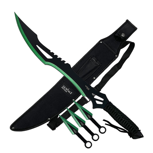 Tactical Master 26" Green Machete & Throwing Knives