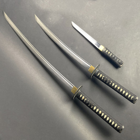Musha Hand Forged Samurai Sword Black 3pcs Set