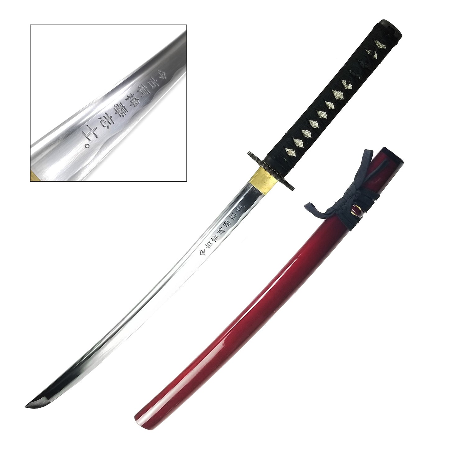 Burgundy 3 PCS Hand Forged Musha Samurai Sword Set w/ stand