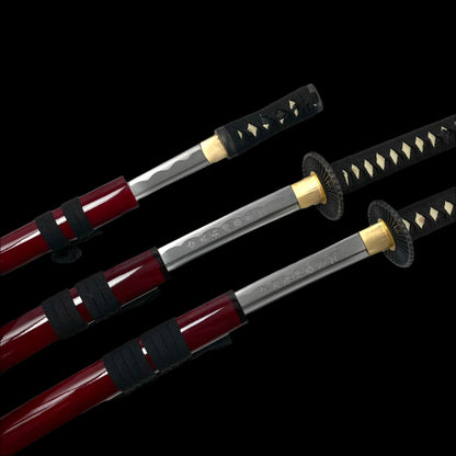 Wholesale Burgundy Samurai Swords - 3 PCS Musha Samurai Sword Set