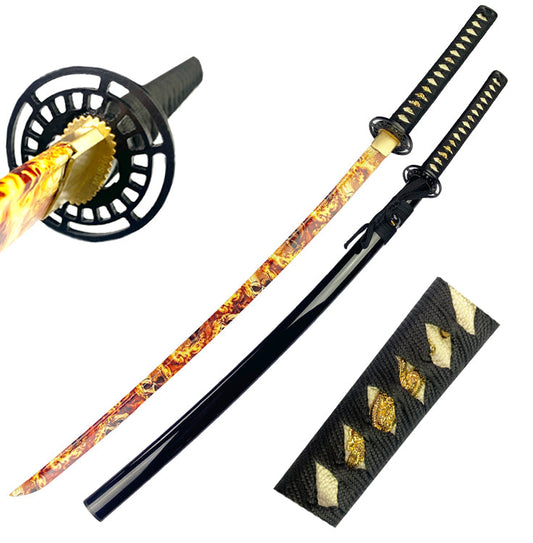 Musha 41" Hand forged sword with Skull Flames print blade