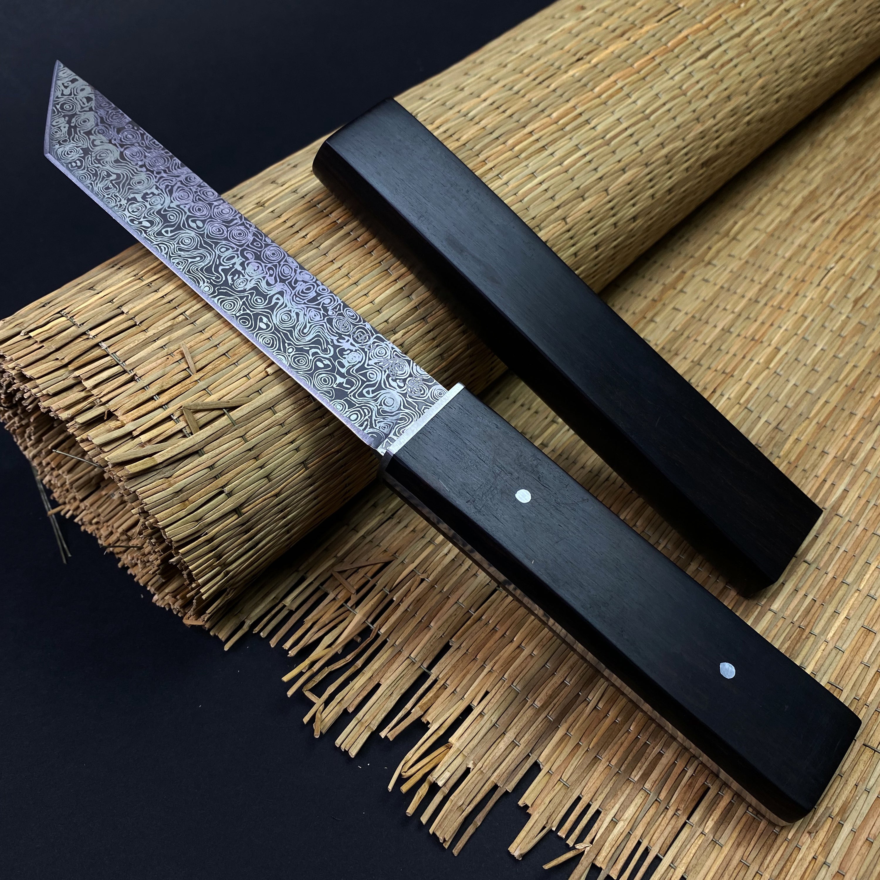 10.75" Asuka Full Tang Tanto Damascus Look Blade