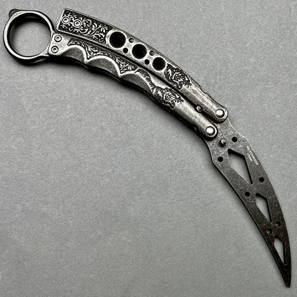Pacific Solution Butterfly Knife Trainer Balisong Practice Knife with decorative design for safe practicing