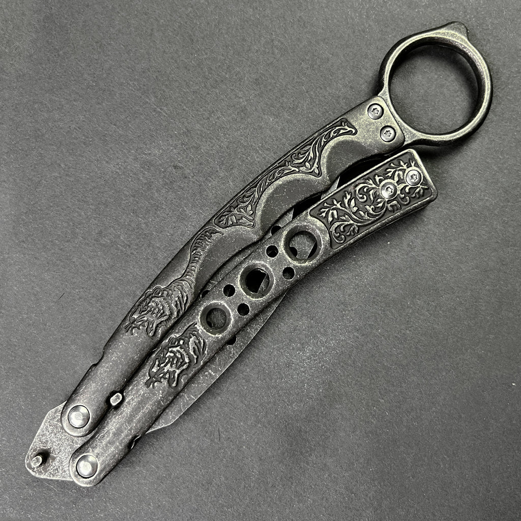 Pacific Solution Butterfly Knife Trainer Balisong Practice Knife with intricate design and durable construction
