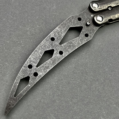 Pacific Solution Butterfly Knife Trainer Balisong Practice Knife with a durable, textured blade for safe training