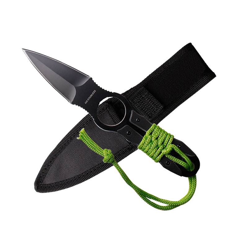 8" Overall Tactical Boot Knife with green cord blk nylon sheat