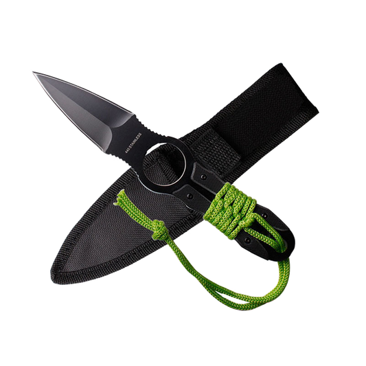 8" Overall Tactical Boot Knife with green cord blk nylon sheat