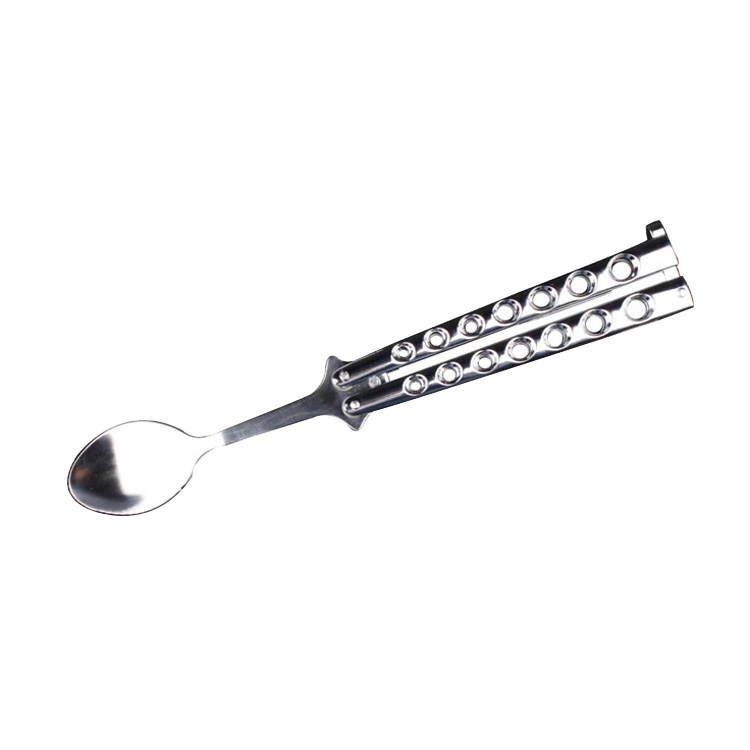 Pacific Solution Balisong Spoon Silver Butterfly Knife Trainer for beginners and practice enthusiasts