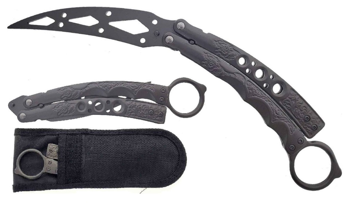 Chrome Butterfly Trainer - Balisong Practice Knife with durable design and training sheath for safe practice