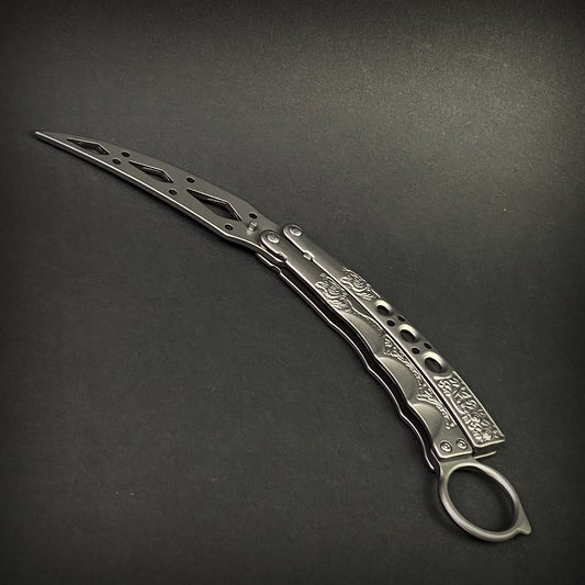 Chrome Butterfly Trainer - Balisong Practice Knife with intricate designs and lightweight construction