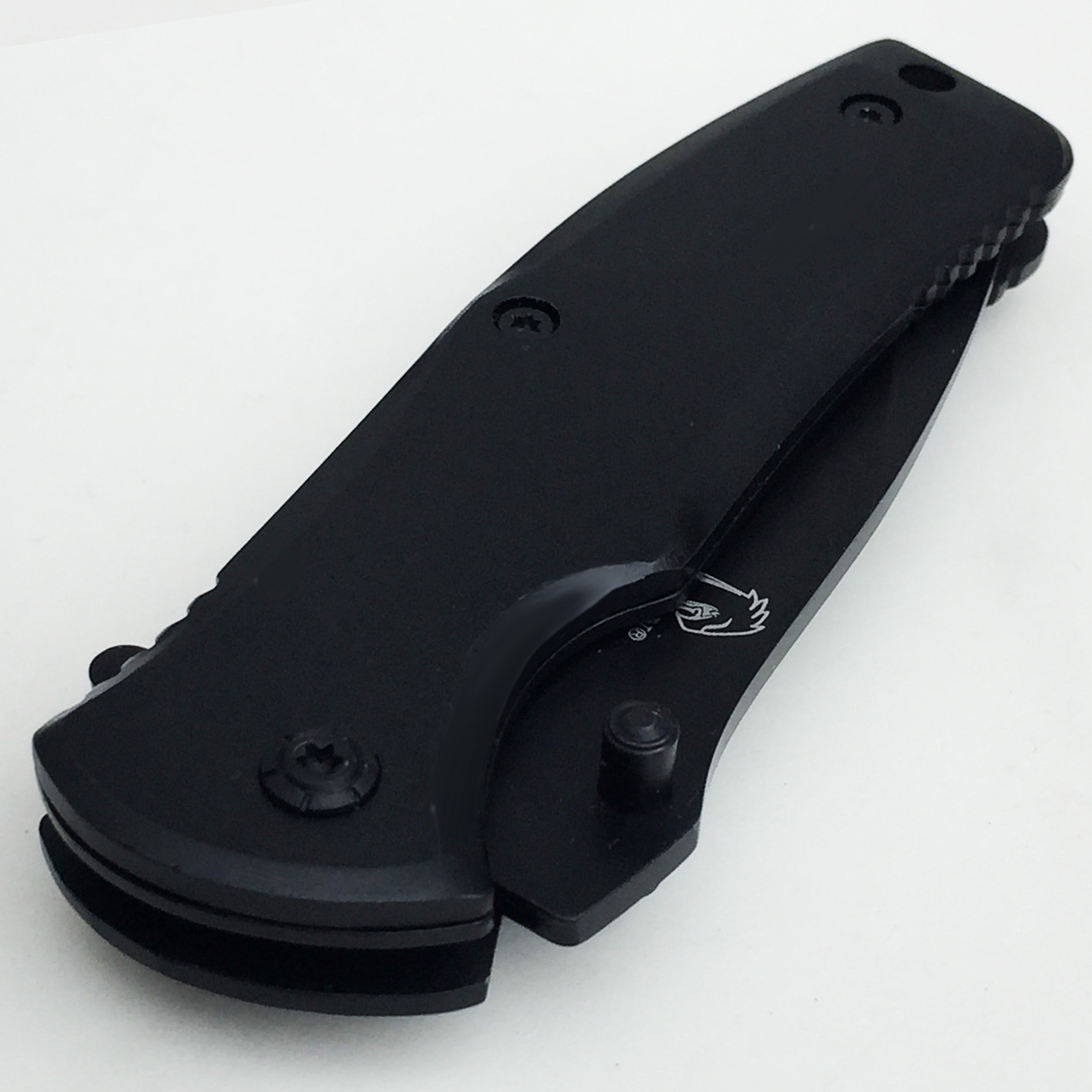 Falcon black spring assisted pocket knife with ergonomic handle for easy one-handed use