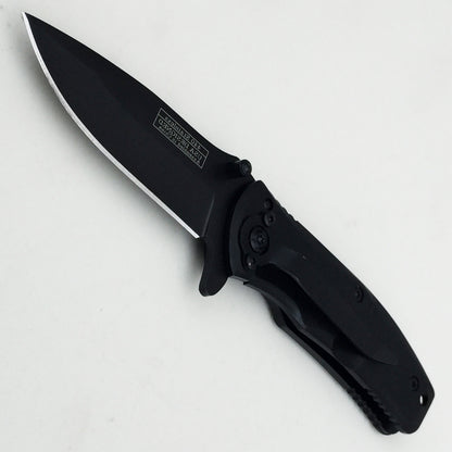 Falcon black spring assisted pocket knife with a durable black handle and sharp blade