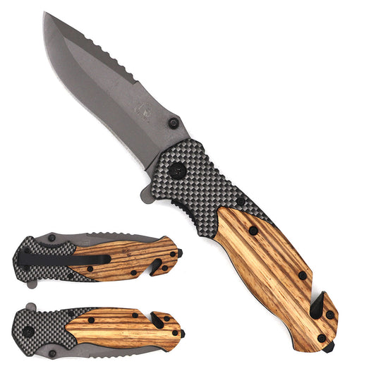 Falcon carbon fiber and wood handle pocket knife with a sleek design and durable blade
