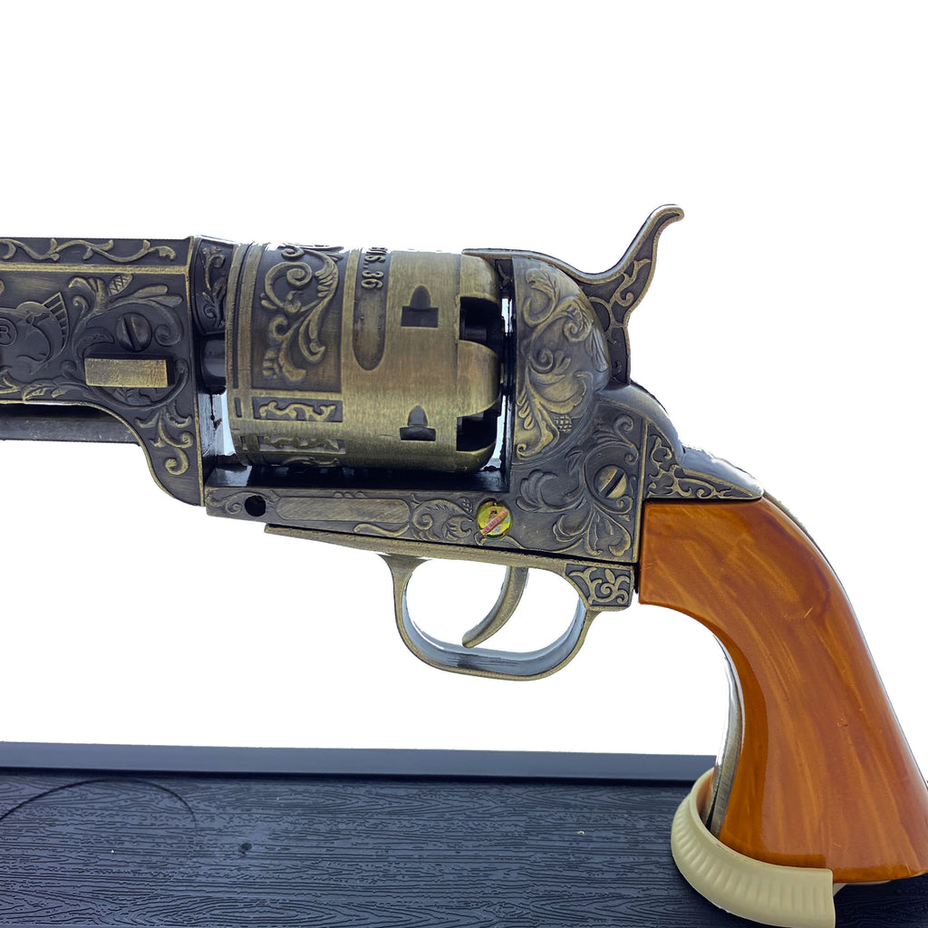 13 1/2" Decorative Antique Revolver Gun w/ Display Stand