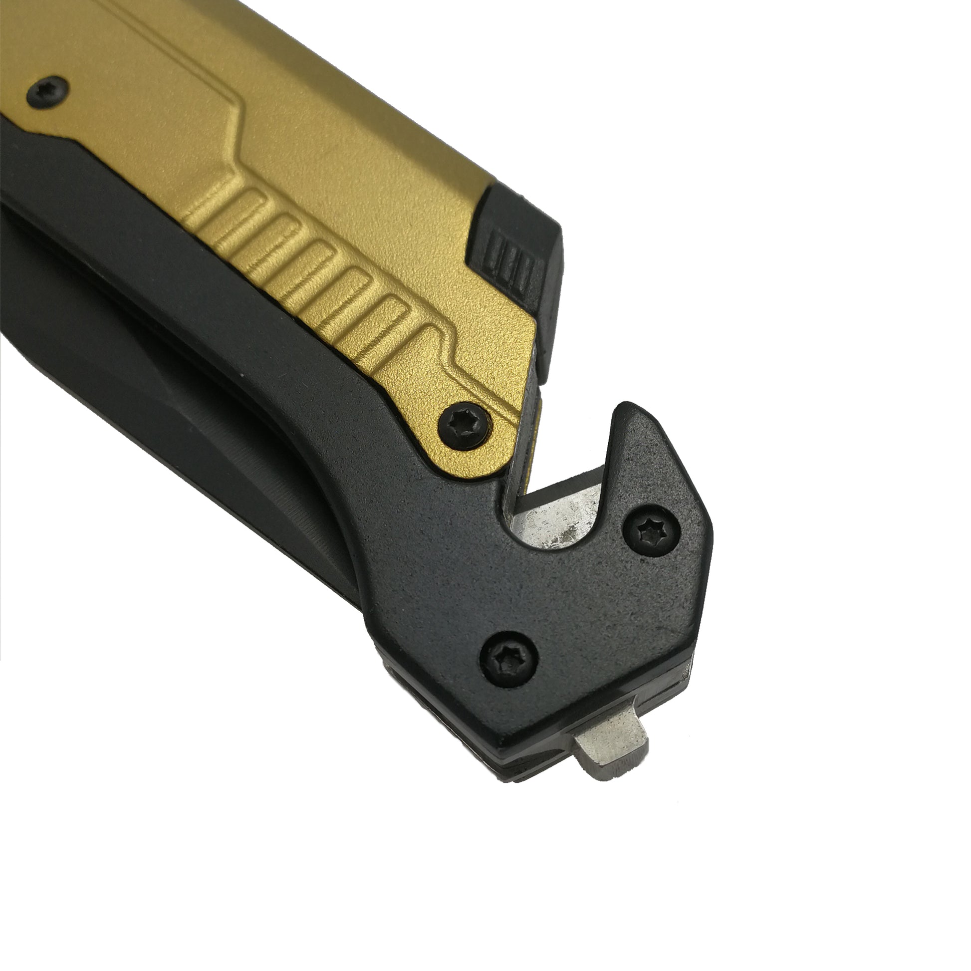 Pacific Solution Golden Folding Knife with Flashlight, Fire Starter and Glass Breaker for emergencies