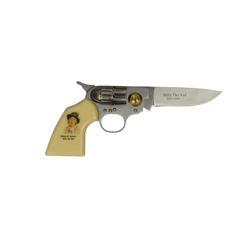 8" Billy the Kid Photo on Handle Gun Style Folding Knife