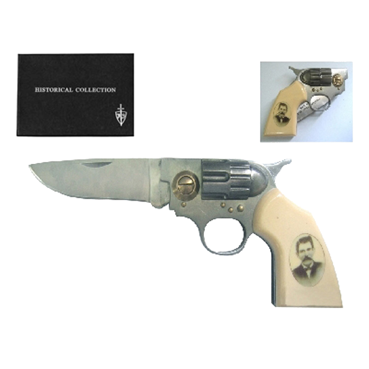 8" John Henry "Doc" Holliday Photo on Handle Gun Style Folding Knife