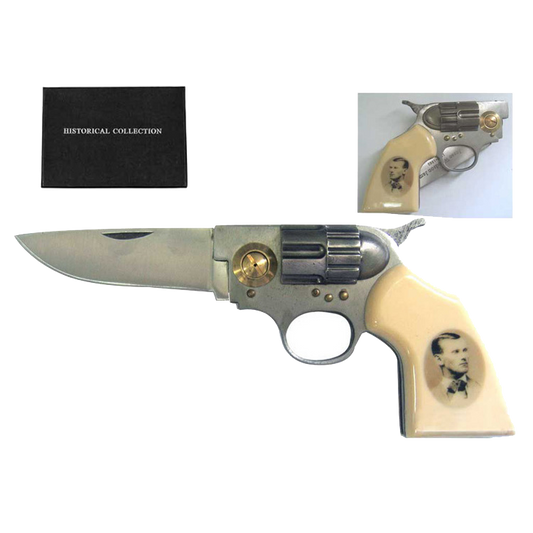 8" Jesse James Photo on Handle Gun Style Folding Knife
