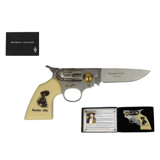 8" Pancho Villa Photo on Handle Gun Style Folding Knife