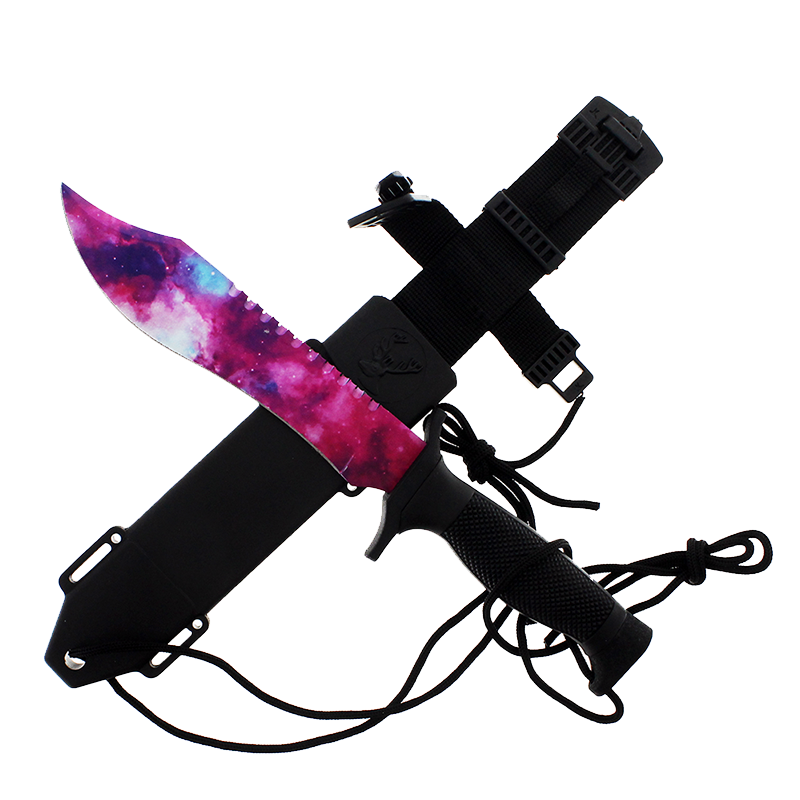 12" Tactical Knife With Purple Galaxy Blade