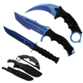 3 Piece Set Blue Blade / Black Handle / Tactical Knife