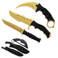 3 PCS Gold Set. 7 1/2" & 8 1/2" Tacital Knife, 7 1/2" Karambit