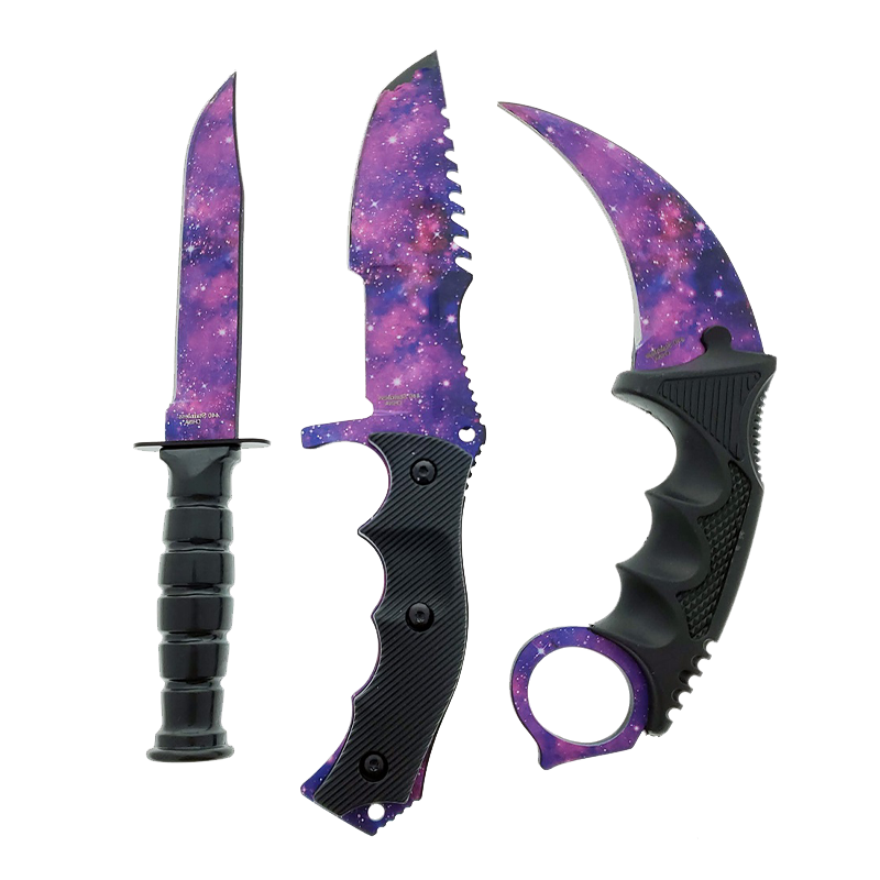 Purple 7 1/2" & 8 1/2" Tacital Knife, 7 1/2" Karambit - 3 PCS Set