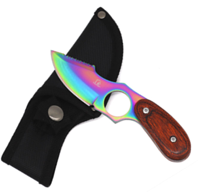 Shop Hunting Knives Wholesale - Rainbow Blade Wood Handle Knife.
