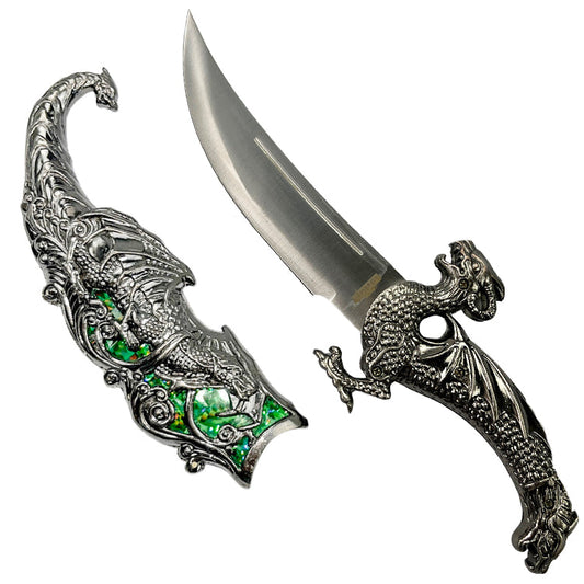 15" Blade Fantasy Dragon Dagger Green Fitting