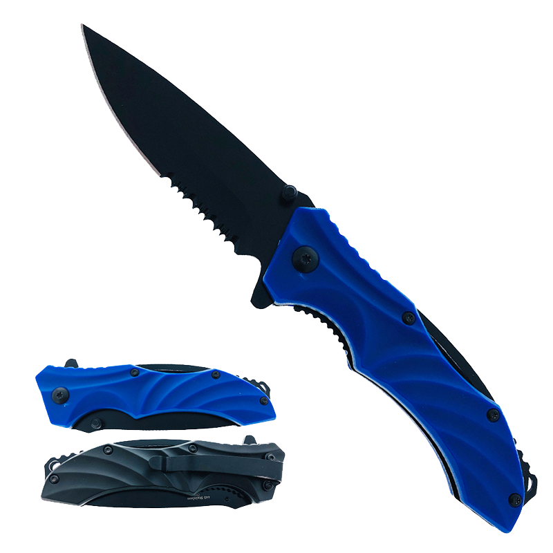 Falcon 8" Overall Spring Assisted Knife Two Toned Blue and Black