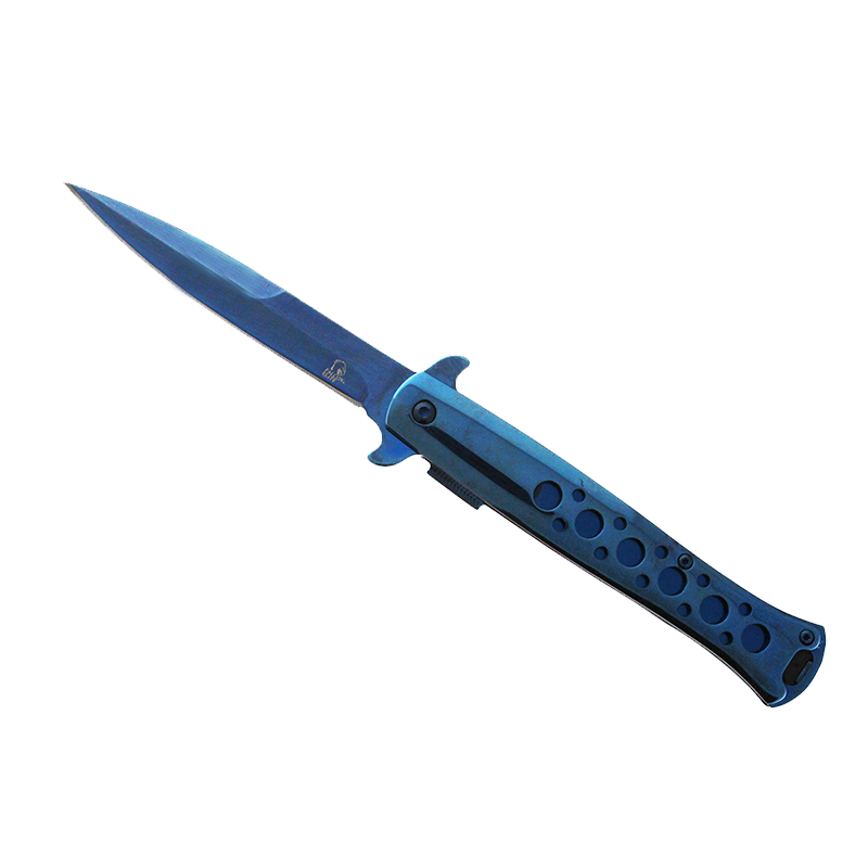 Falcon 9" Overall Metal Spring Assisted Knife With Blue Coating