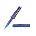 Falcon 9" Overall Metal Spring Assisted Knife With Rainbow Coating